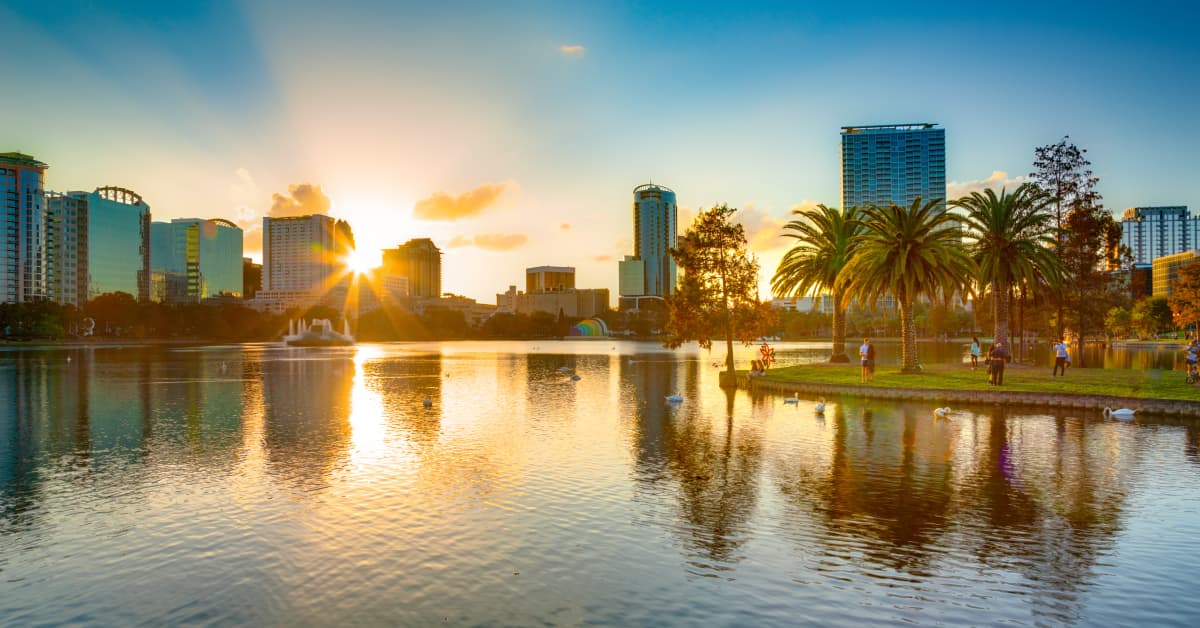 Orlando, FL waterfront at sunset