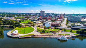 An overhead view of downtown Montgomery, Alabama, where several Montgomery personal injury attorneys are available for Alabama residents.