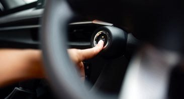 2017-2019 Ford Explorers are equipped with a "push to start" button; the photo is a finger pushing a "Start Engine" button.