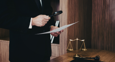 An attorney reviews documentation during a gambling addiction lawsuit.