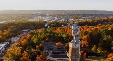 A drone photo of the Vulcan statute in Vulcan Park in Birmingham, AL. You never know when you may need an accident lawyer.