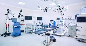 An operating room with surgical instruments and monitors. Surgical errors and medical negligence can cause serious harm to patients.